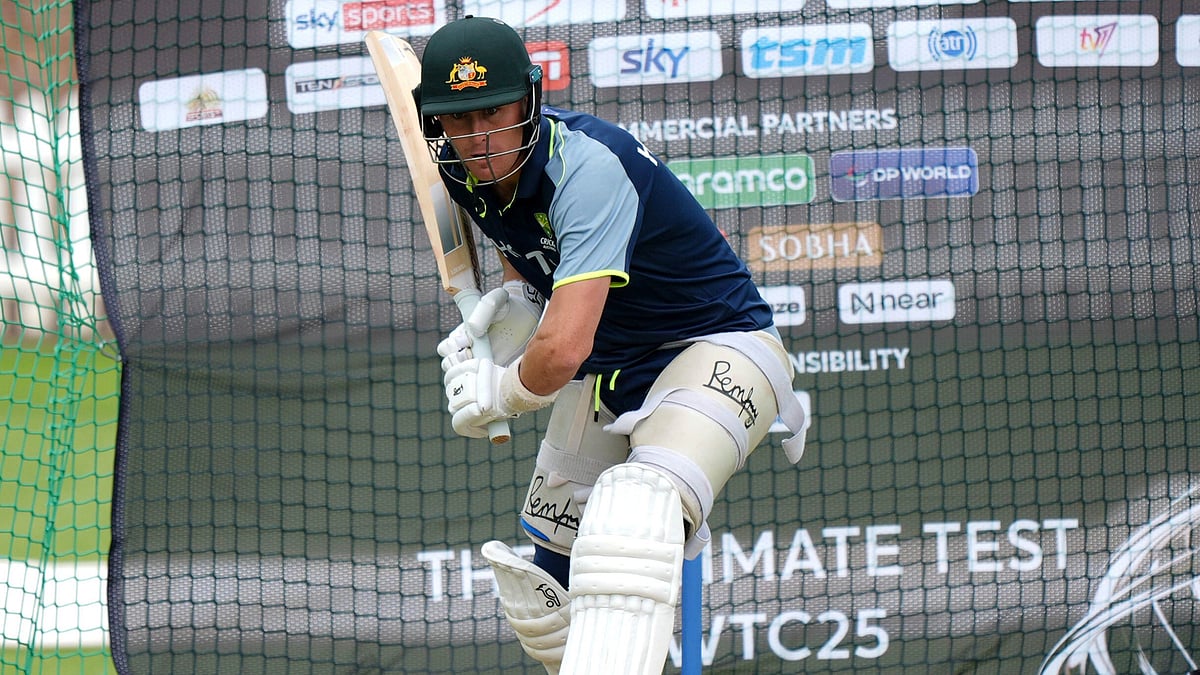 | Photo: Ben Whitley/AP : Australia's Marnus Labuschagne bats during a nets session at Lord's 