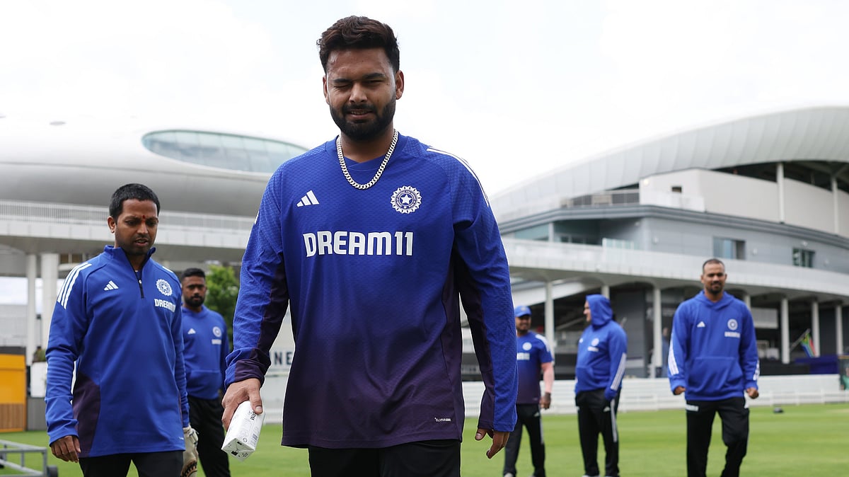 X/BCCI : Rishabh Pant at the training session.