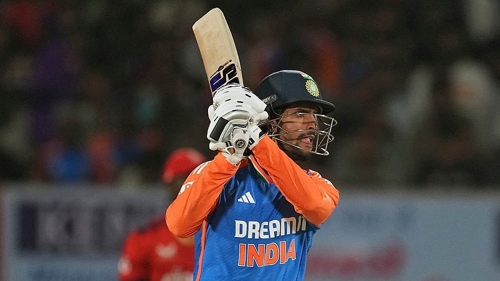 | Photo: AP/Ajit Solanki : India's Tilak Varma bats