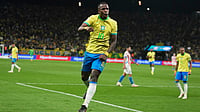 Brazil Vs France Live Score, International Friendly 2026: Real Madrid Stars Vinicius, Mbappe Go Head-To-Head | Photo: AP/Andre Penner : Brazil's Vinicius Junior celebrates scoring his side's opening goal against Paraguay during a World Cup 2026 qualifying soccer match at Neo Quimica Arena in Sao Paulo, Tuesday, June 10, 2025.