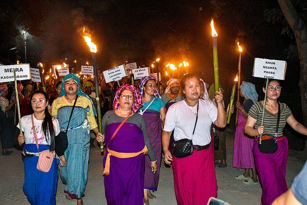| Photo: PTI : Protest in Imphal