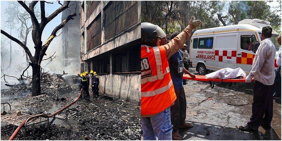 Visuals from the plane crash site in Gujarat's Ahmedabad - PTI/AP