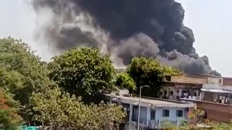 Smoke emanating from the airport premises in Ahmedabad - PTI