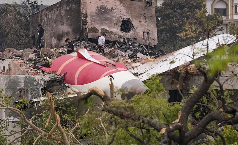 Part of the Air India flight that crashed into Ahmedabads BK Medical College hostel