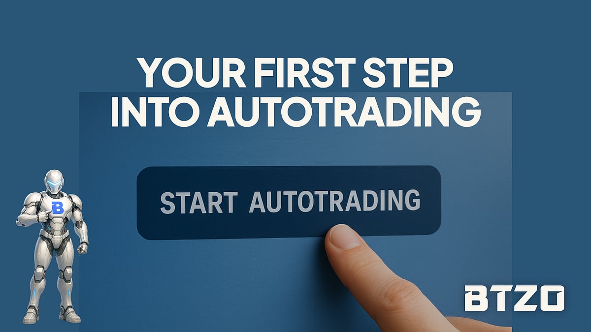 A user clicks the 'Start Autotrading' button as BTZO shows how beginners can begin with AI-powered trading.