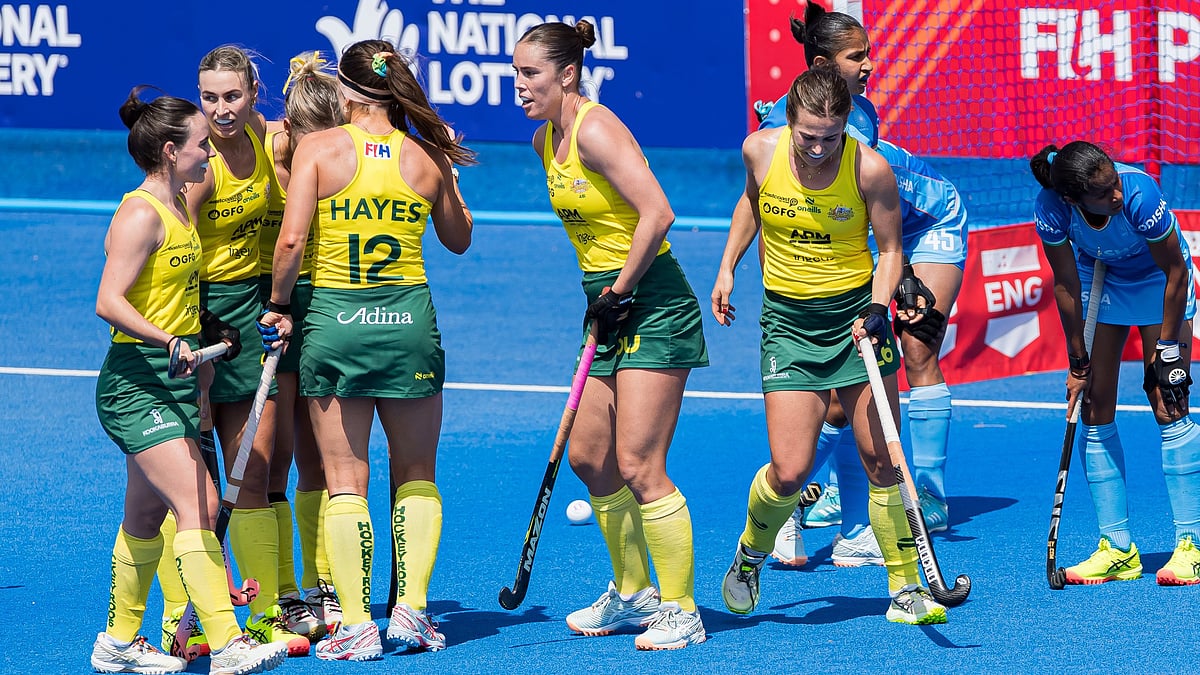 | Photo: X/FIH_Hockey : India vs Australia, FIH Women's Pro League 2024-25: AUS-W celebrate after scoring against IND-W.
