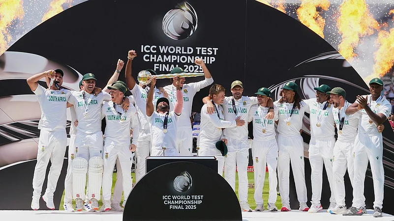 South Africa players celebrate after their win in the World Test Championship final