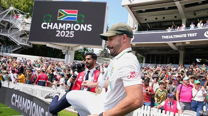 South Africas Aiden Markram interacts with the fans after winning the World Test Championship final