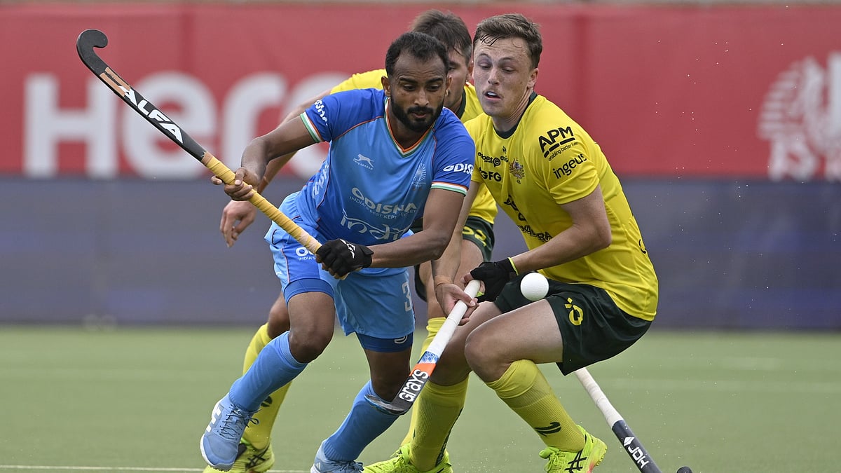 Photo: Hockey India     : Action from the FIH Pro League 2024-25 game between India and Australia in Antwerp, Belgium.