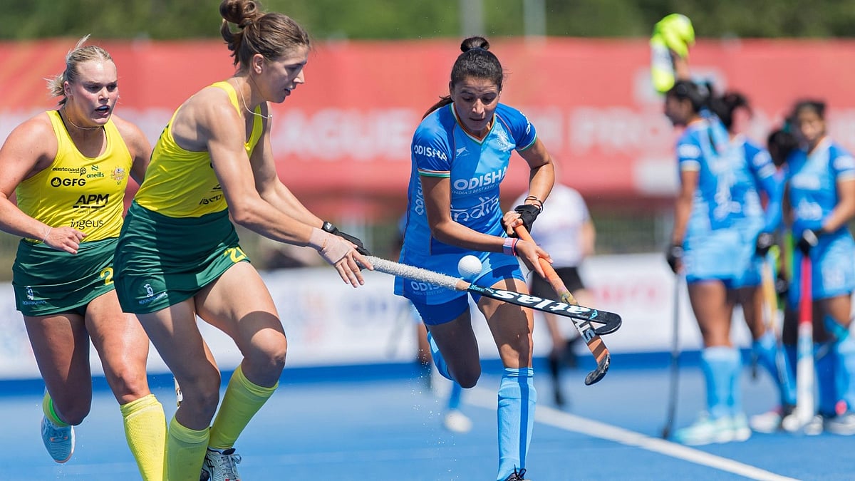 | Photo: Hockey Indi : India vs Australia, FIH Women’s Pro League 2024-25: IND-W in action against AUS-W in London.