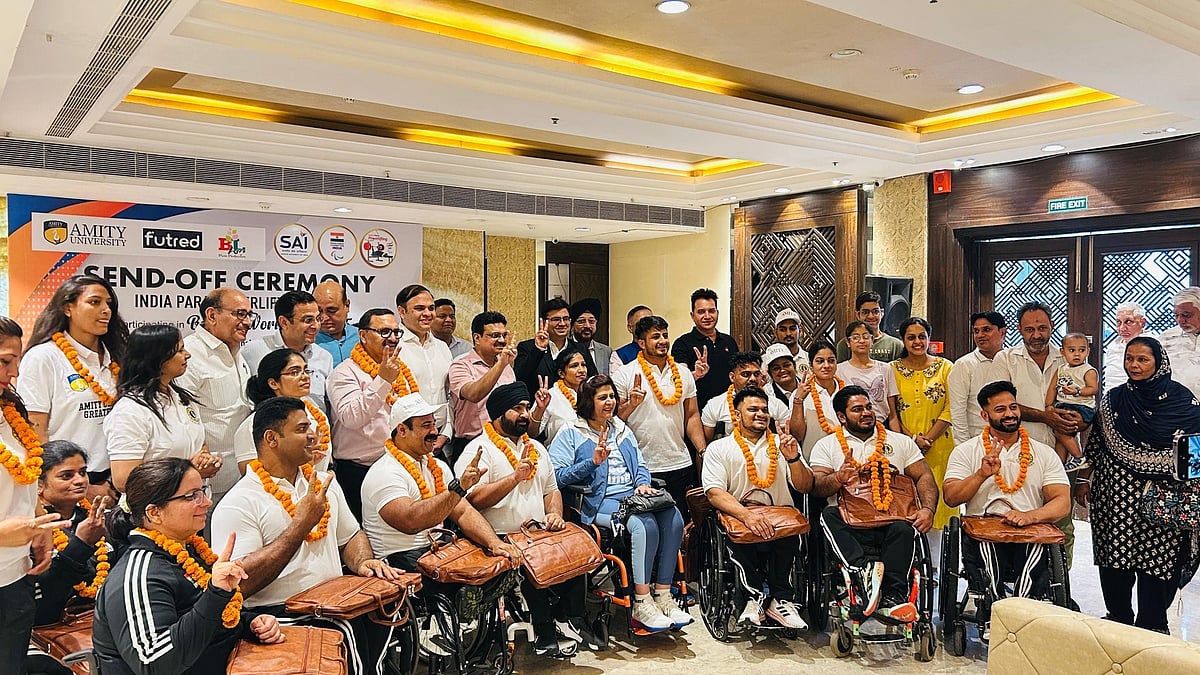 Photo: X | SAI Media : The Indian para powerlifting team before going to Beijing for the Para Powerlifting World Cup 2025.
