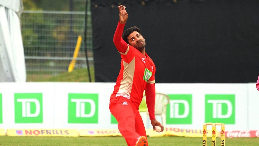 X/Cricket Canada : Kaleem Sana picked up three wickets for Canada against Bermuda in the ICC T20 World Cup Americas Regional Final game.