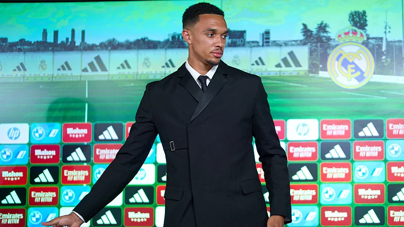 Real Madrids new signing football player Trent Alexander-Arnold arrives. AP