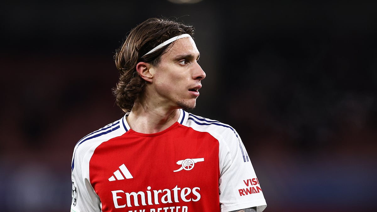 File photo of Riccardo Calafiori playing for Arsenal. - File