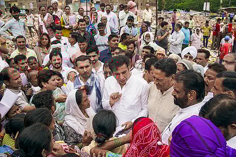 Devender Yadav visits demolished areas in Delhi's Govindpuri