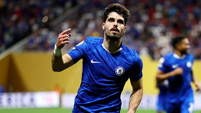 Pedro Neto celebrates his opening goal for Chelsea on Monday