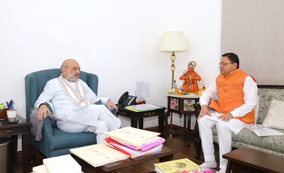 Union Home Minister Amit Shah meeting with Uttarakhand CM Pushkar Singh Dhami