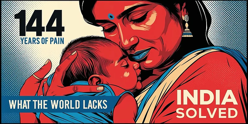 Artistic illustration of a woman holding a baby