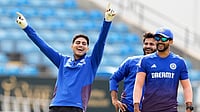 AP : India's Shubman Gill (left), Shardul Thakur (centre) and Nitish Kumar Reddy during a nets session ahead of the first Test against England at Headingley, Leeds.
