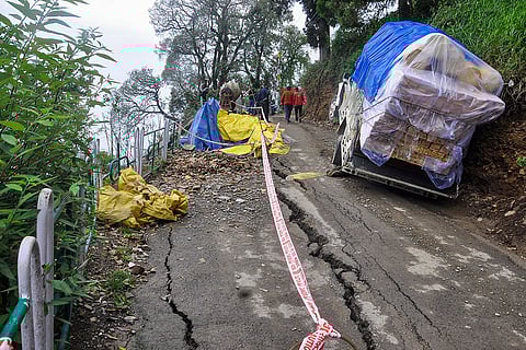 Rain damages road in Shimla