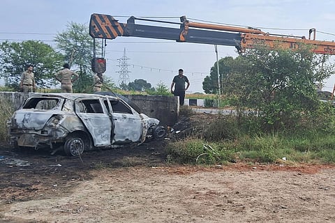 Car catches fire in UP's Bulandshahr