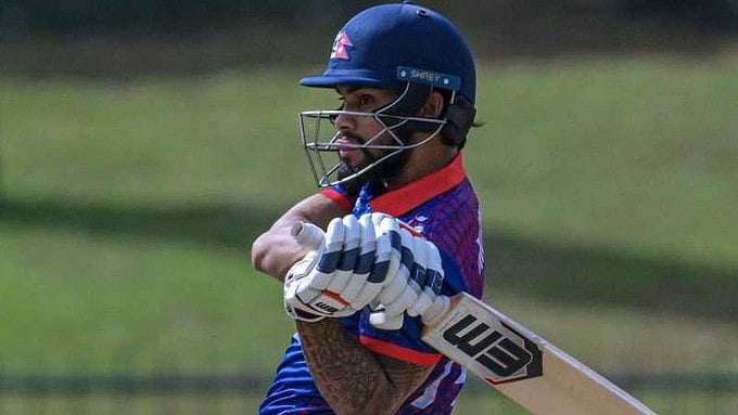 Kushal Bhartel of Nepal cricket team vs Netherlands.