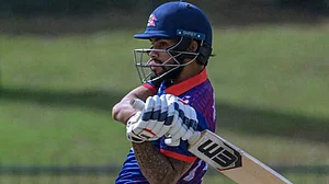 X/cricketNep : Kushal Bhartel of Nepal cricket team vs Netherlands.