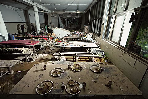 Scene from the canteen where students and staff members were having lunch on June 12 when the flight accidently crashed into it