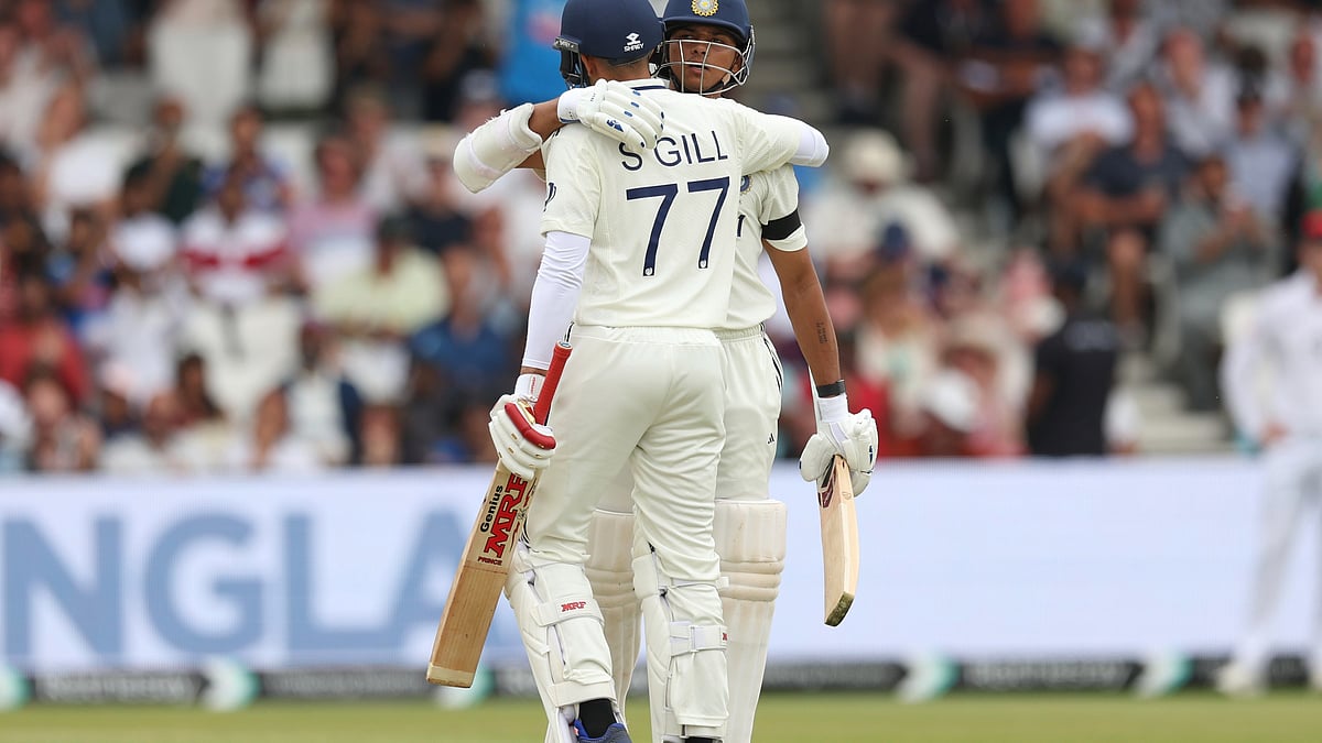 | Photo: Scott Heppell : IND vs ENG, 1st Test: Yashasvi Jaiswal hugs to congratulate batting partner Shubman Gill on scoring fifty runs on day one of the first cricket test match between England and India at Headingley in Leeds, England, Friday, June 20, 2025.
