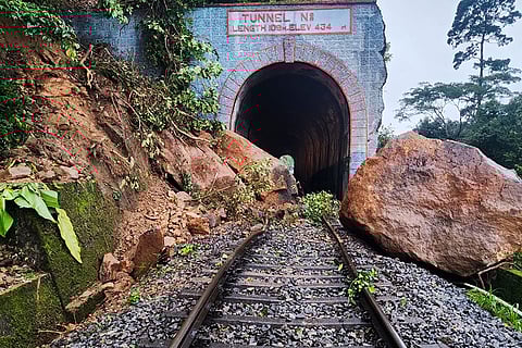 Boulders fall on railway track in Karnataka's Hassan