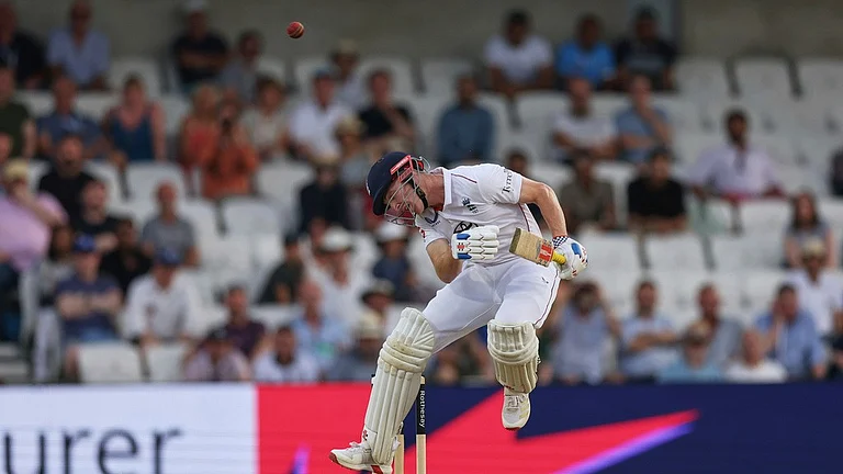 England's Harry Brook bats on day two of the first cricket test match between England and India at Headingley in Leeds, England, Saturday. - AP/Scott Heppell