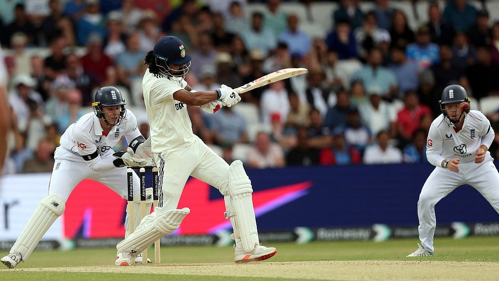 Photo: AP : India vs England, 1st Test Day 3 Live Cricket Score: KL Rahul plays a shot during India's second innings at Headingley in Leeds on Sunday (June 22, 2025).