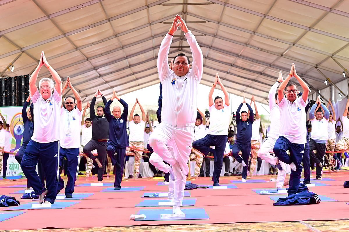 Uttarakhand CM Dhami participating in the International Yoga Day