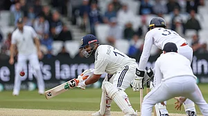 AP Photo/Scott Heppell : India's Rishabh Pant bats on day four of the first cricket test match between England and India at Headingley in Leeds, England.