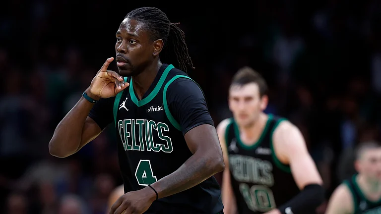 Boston Celtics guard Jrue Holiday in action vs. the New York Knicks in Game 5 of the 2025 Eastern Conference semifinals. - null