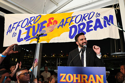 Zohran Mamdani (D-NY) speaks to supporters