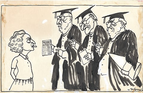 Known for his witty jabs at Prime Minister Indira Gandhi, Abu Abraham's cartoons documented an era