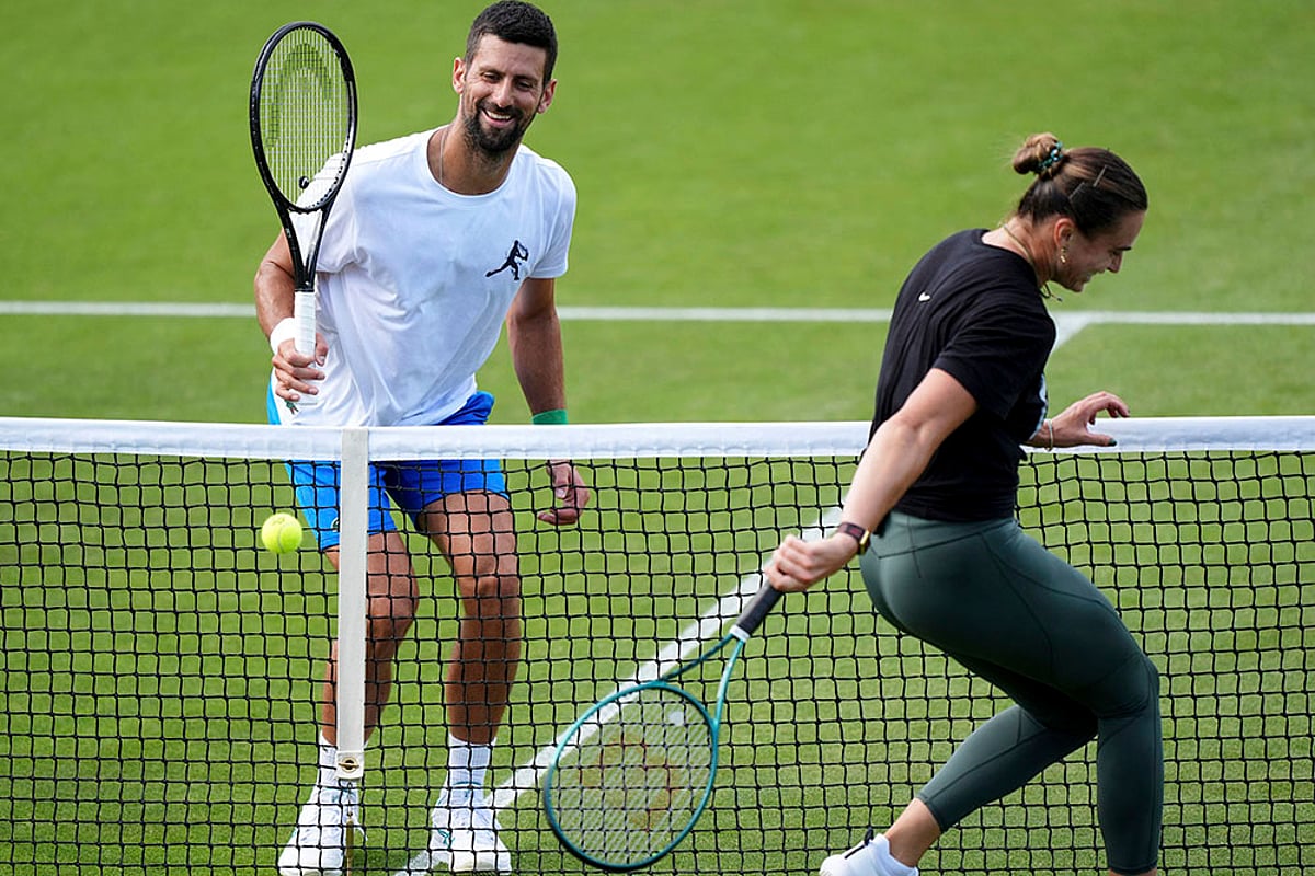 Britain Tennis Wimbledon 2025 practice session: Novak Djokovic and Aryna Sabalenka