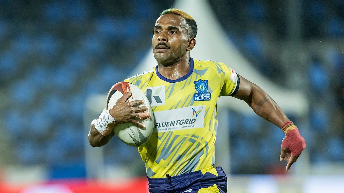 Special Arrangement : Hyderabad Heroes' Terio Tamani in action against the Delhi Redz in the Rugby Premier League.