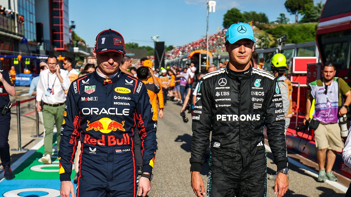 George Russell and Max Verstappen