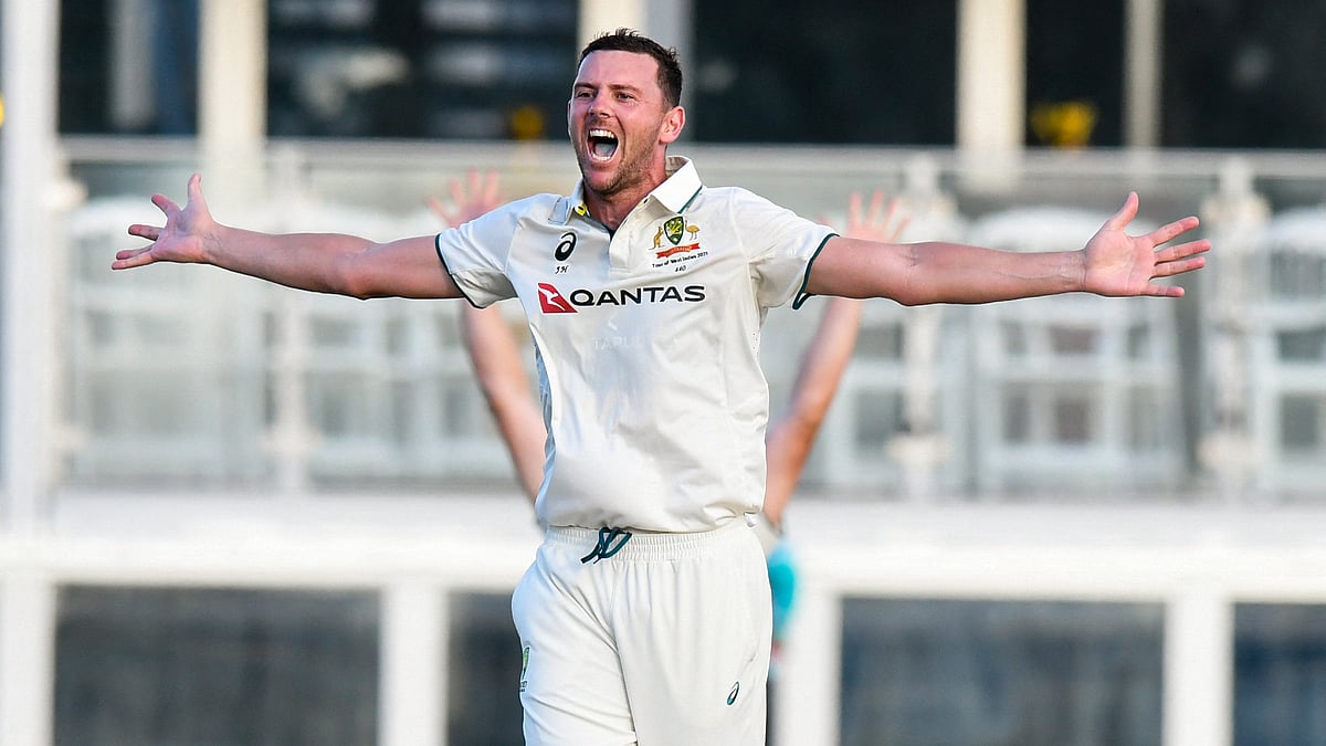 | Photo: File : File photo of Josh Hazlewood in action for Australia in Test cricket.