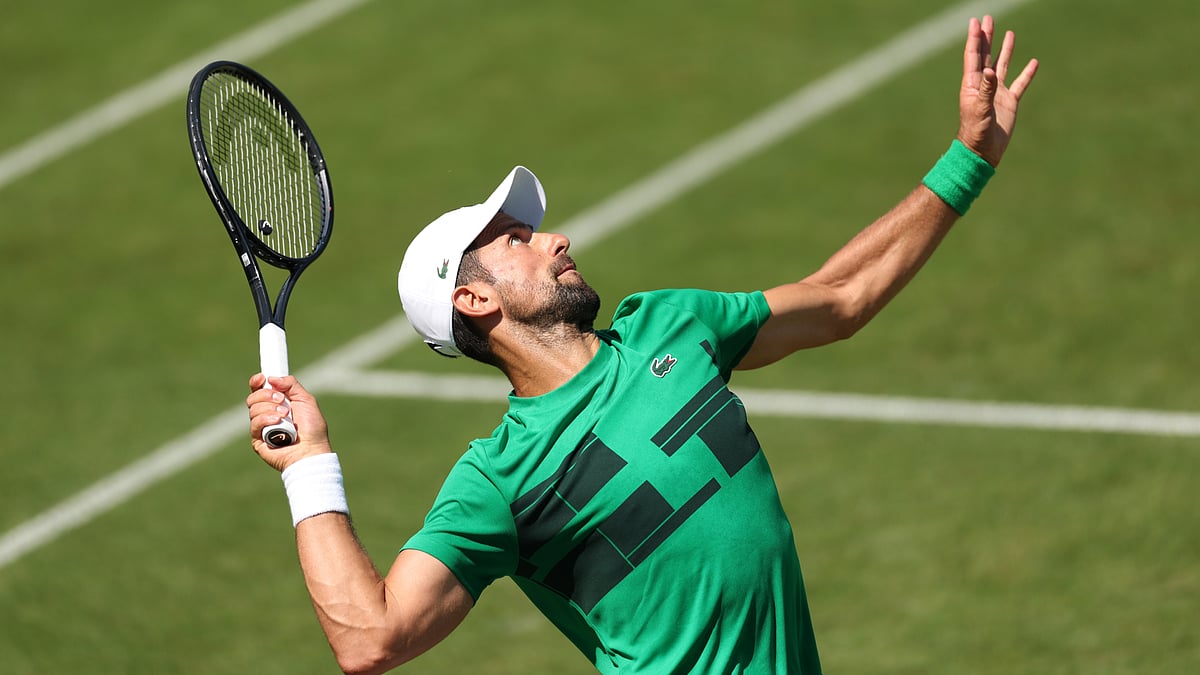 Novak Djokovic pictured on the practice courts on Monday.