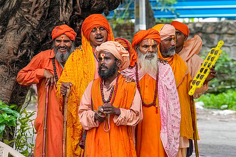 Visually impaired sadhus on Delhi street
