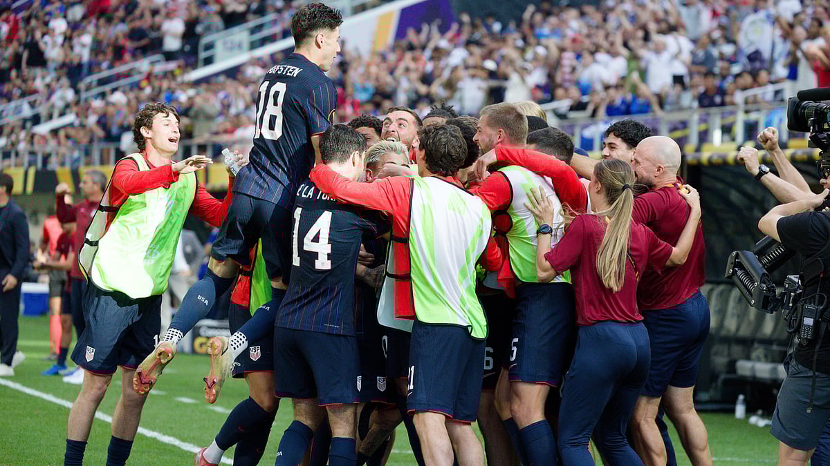 The United States celebrate their win over Costa Rica.