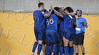 File : Al-Hilal celebrate during their 4-3 victory over Manchester City.