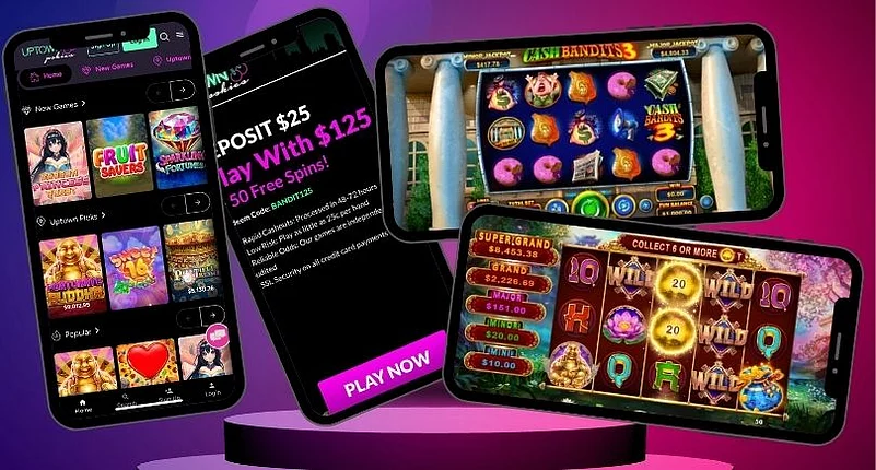 Uptown Pokies Lobby, Mobile Page. Cash Bandits 3, Fortunate Buddha