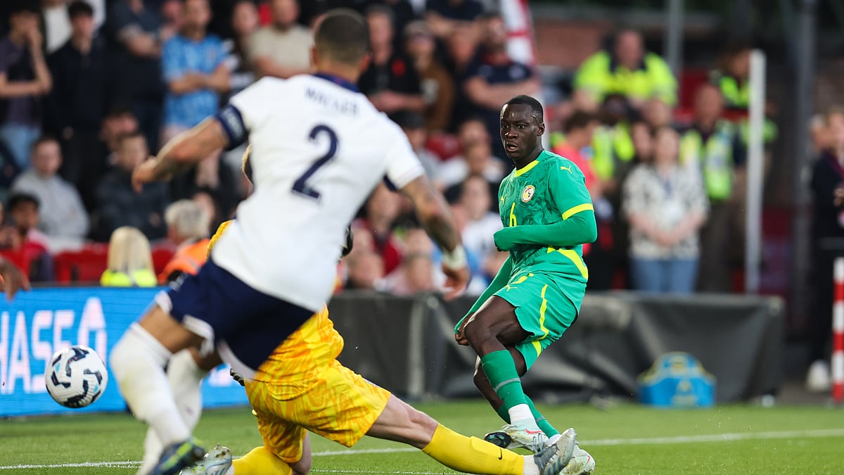 File : File photo of Habib Diarra in action for Senegal against England.
