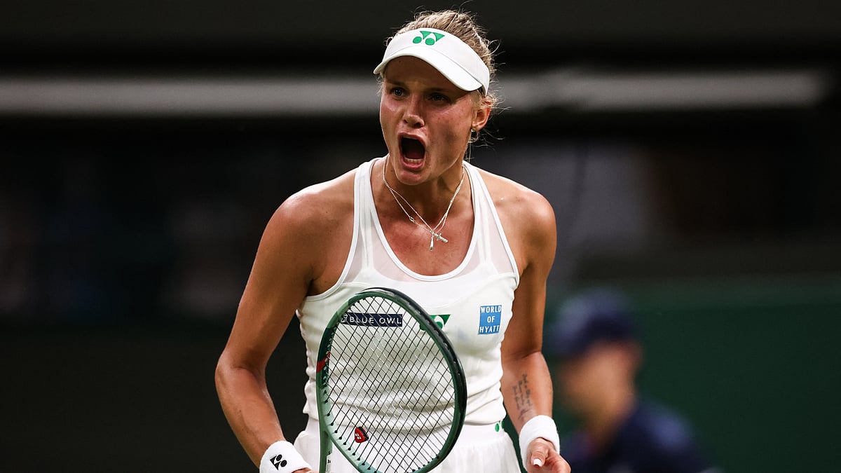 Dayana Yastremska celebrates her win over Coco Gauff.
