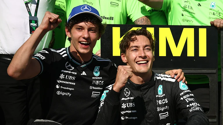 Mercedes drivers Kimi Antonelli and George Russell - null