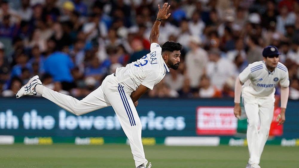 | Photo: AP/James Elsby : Mohammed Siraj in action.